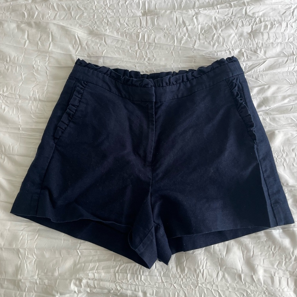 J Crew Navy Ruffled Shorts (Size 2)